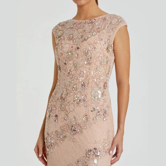 Mac Duggal 5500 Size 2 Pastel Pink High‎ Neck Cap Sleeve Gown Long Maxi Dress - Picture 5 of 6